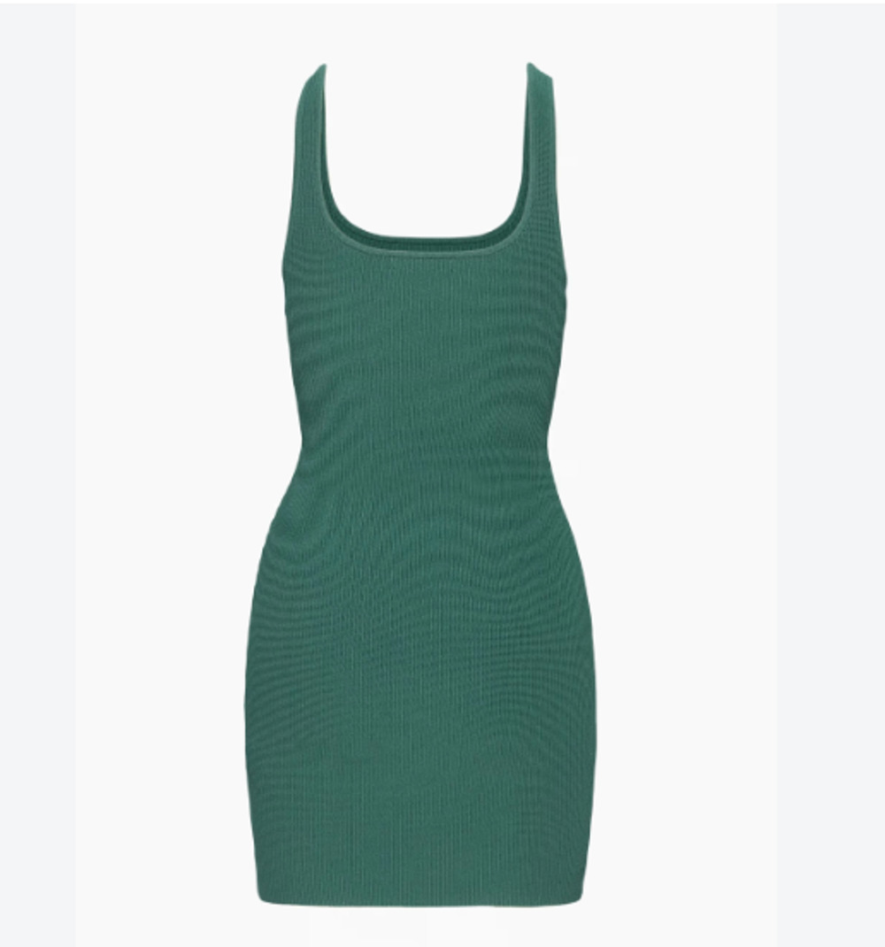 Aritizia Babaton Sculpt Knit Squareneck ribbed tank mini dress forest green Med